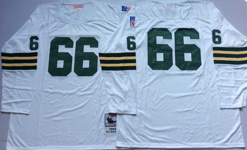 Packers 66 Ray Nitschke White Long Sleeve M&N Throwback Jersey->nfl m&n throwback->NFL Jersey